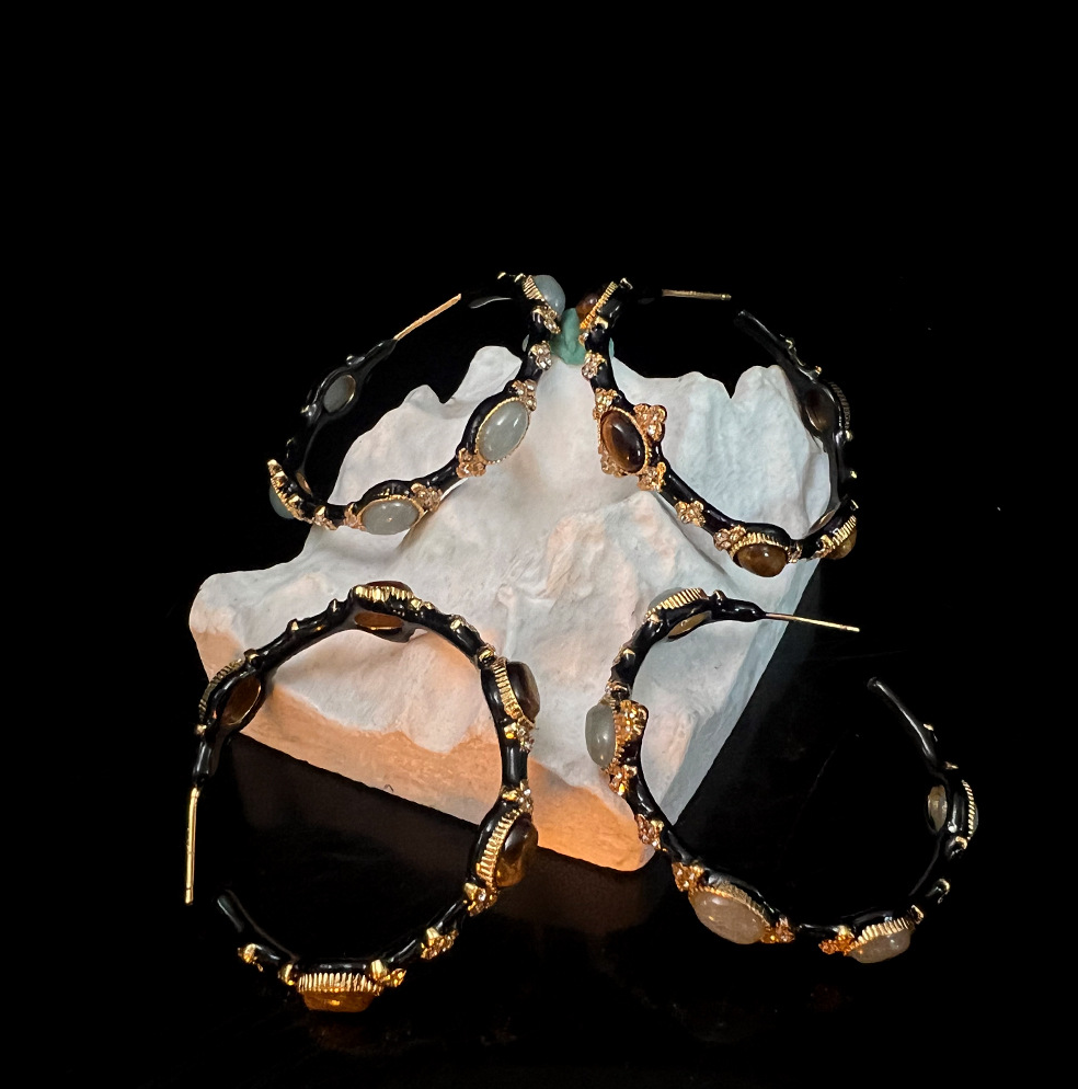 MYK2536-Hochwertige Ohrringe aus natürlichem Türkis-Chalcedon-Emaille