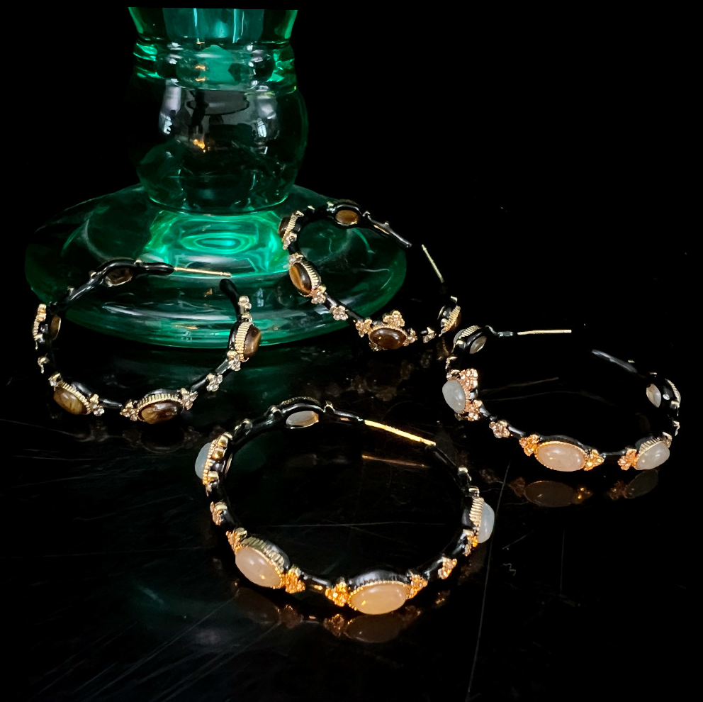 MYK2536-Hochwertige Ohrringe aus natürlichem Türkis-Chalcedon-Emaille