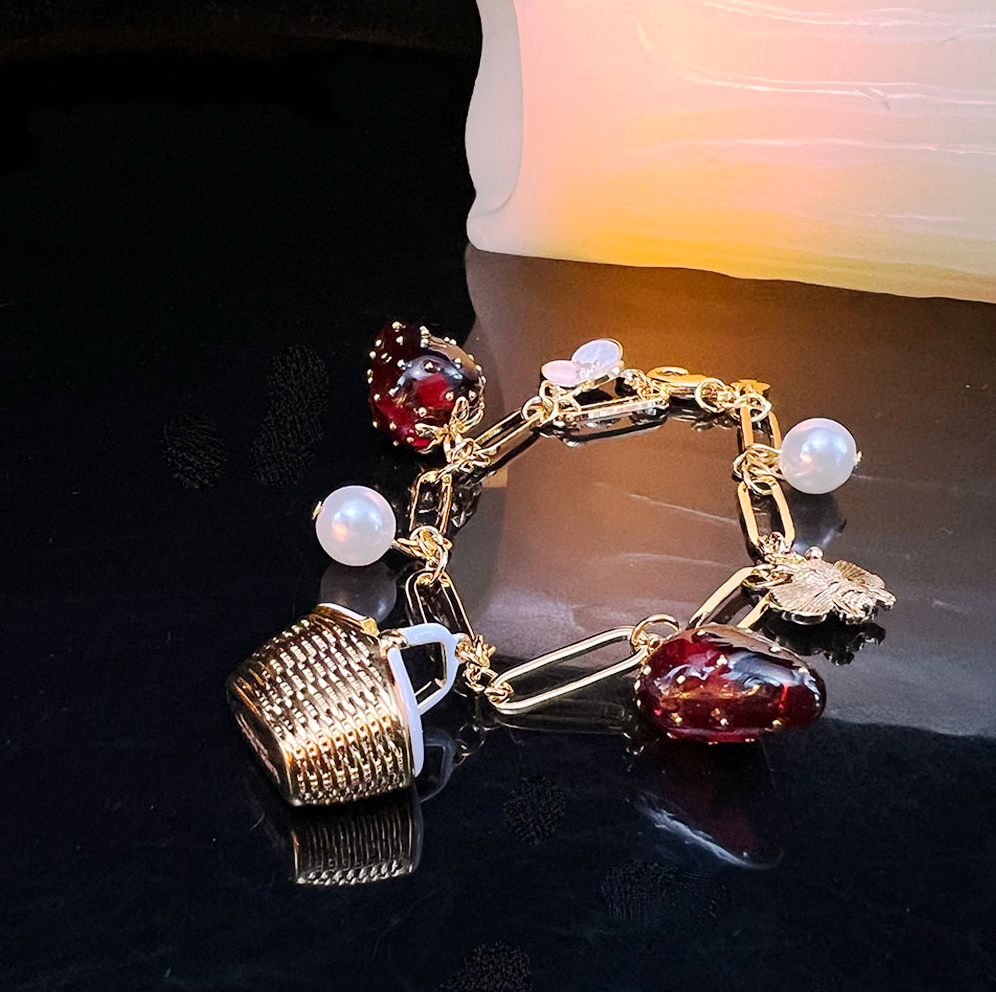 MYK2561-Copper-plated gold textured fruit-themed high-end dopamine jewelry