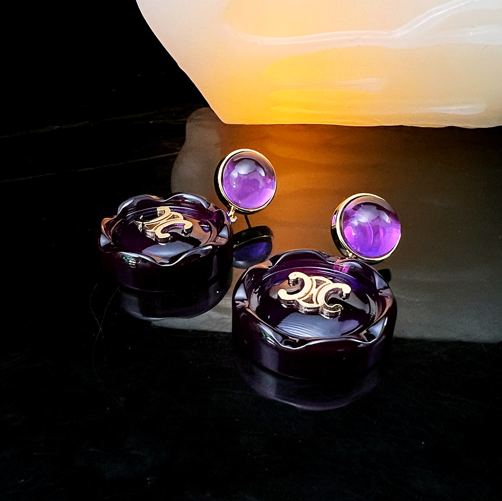 MYK2564-Arc de Triomphe Resin Purple 22K Chanel-style Button Earrings