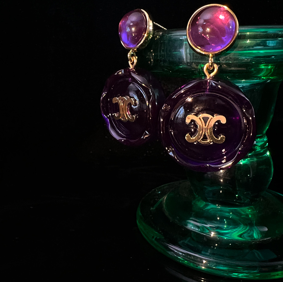 MYK2564-Arc de Triomphe Resin Purple 22K Chanel-style Button Earrings