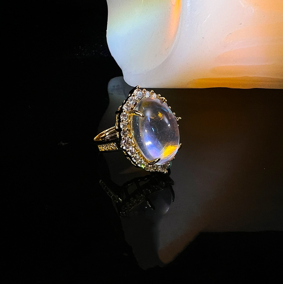 MYK2565-Brass plated with real gold chalcedony open ring