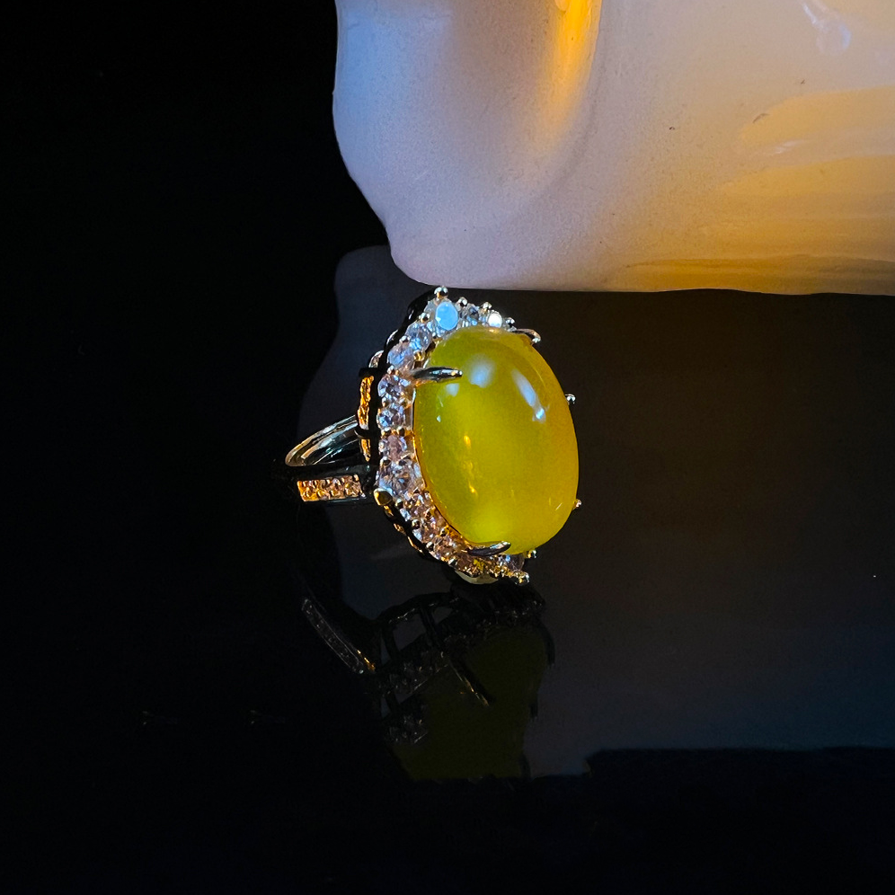 MYK2565-Brass plated with real gold chalcedony open ring