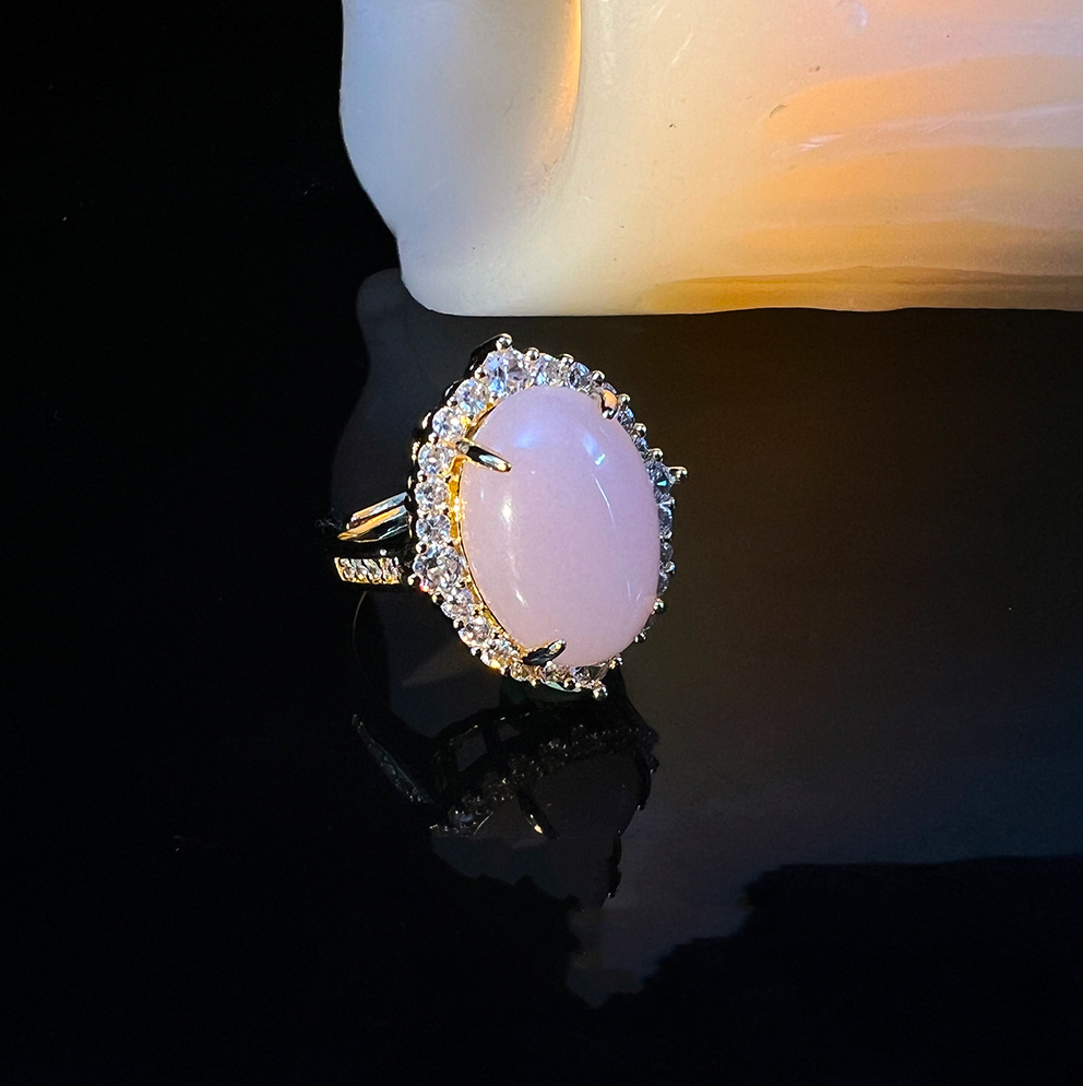 MYK2565-Brass plated with real gold chalcedony open ring