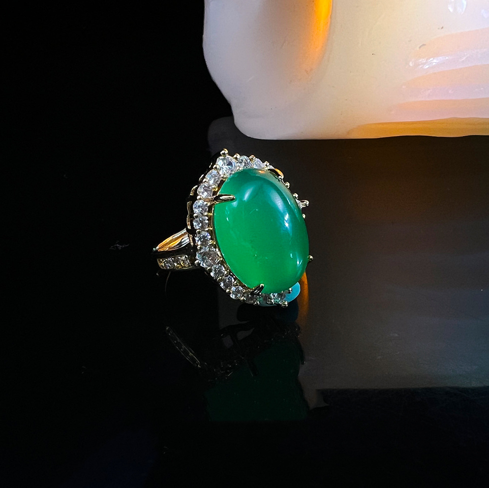 MYK2565-Brass plated with real gold chalcedony open ring