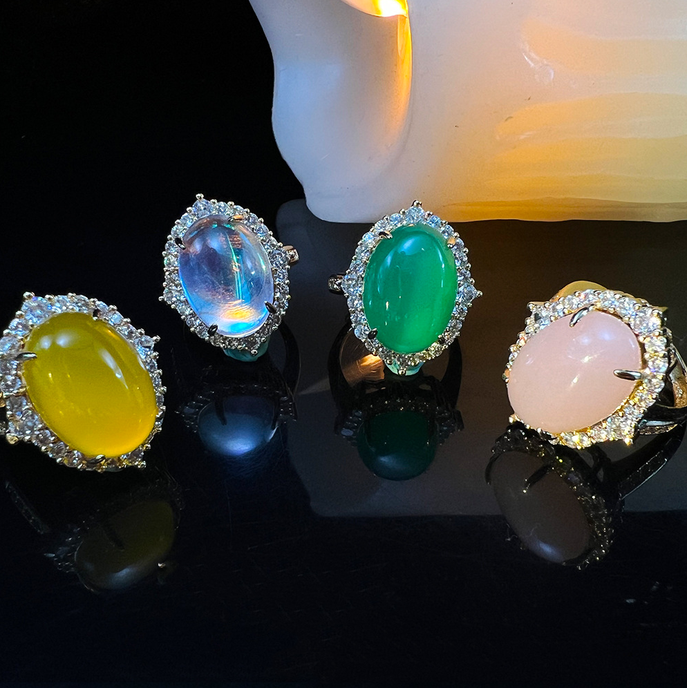 MYK2565-Brass plated with real gold chalcedony open ring