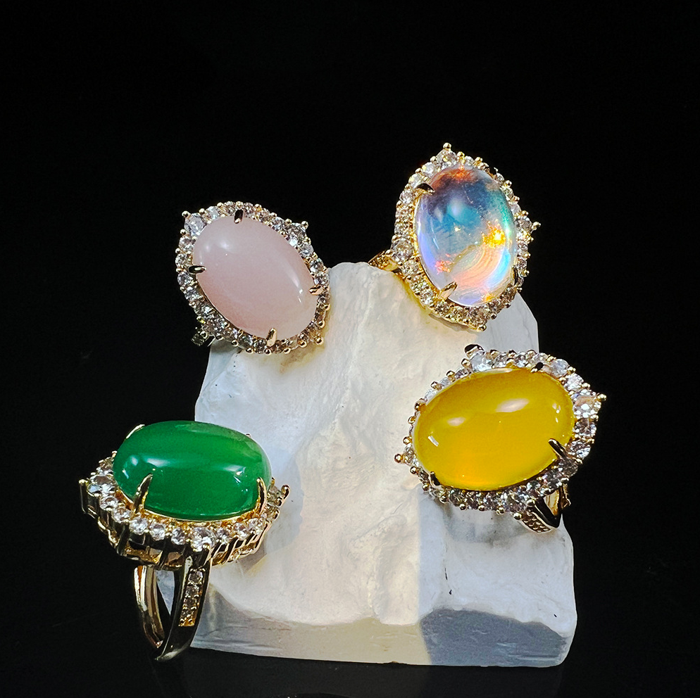 MYK2565-Brass plated with real gold chalcedony open ring