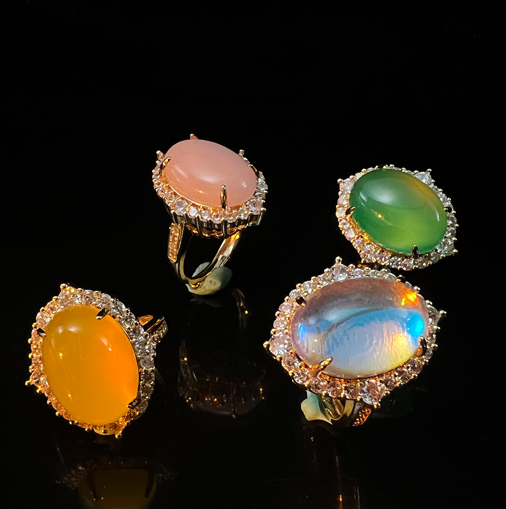 MYK2565-Brass plated with real gold chalcedony open ring