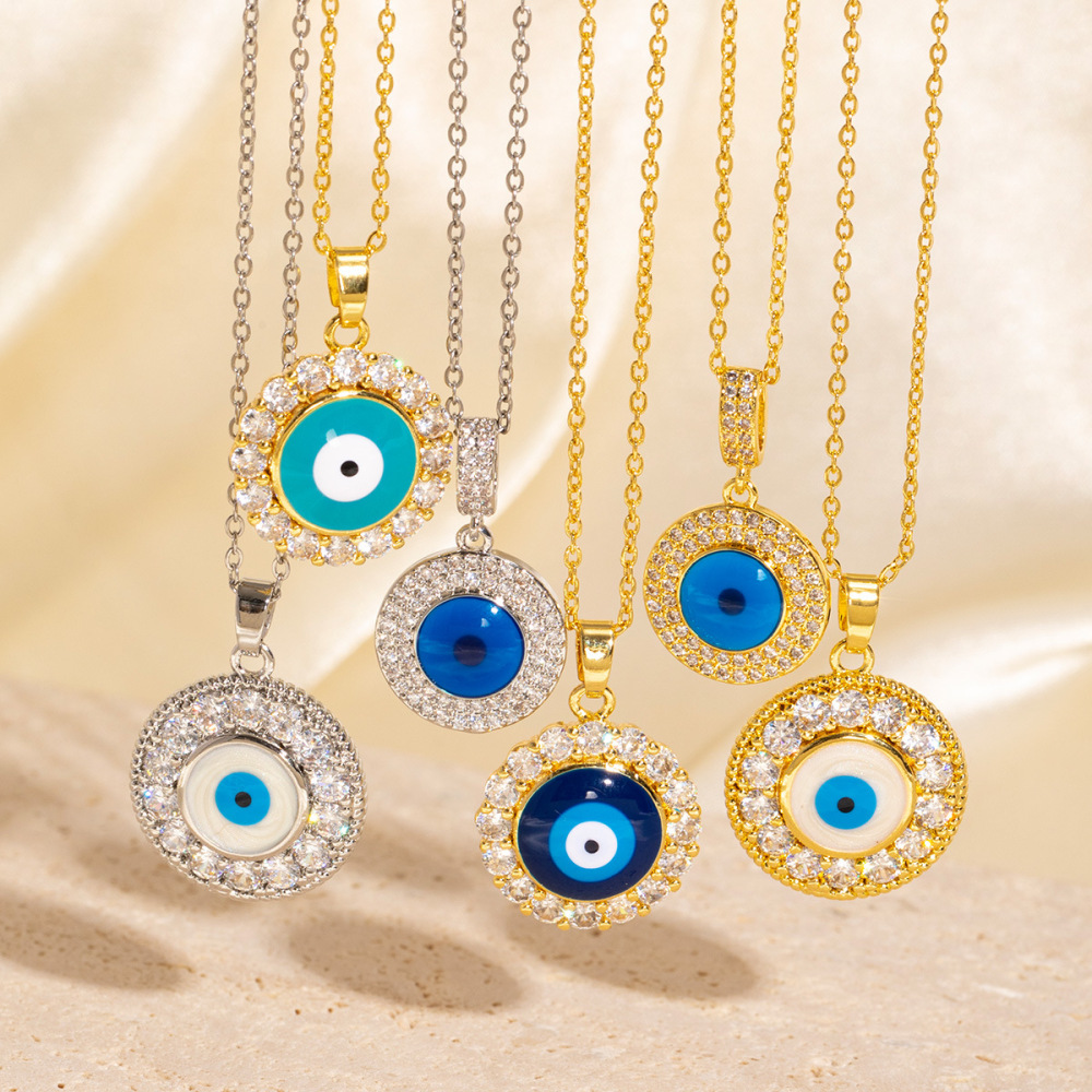 Zircon and brass gold-plated evil eye necklace