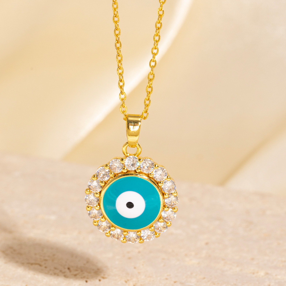 Zircon and brass gold-plated evil eye necklace