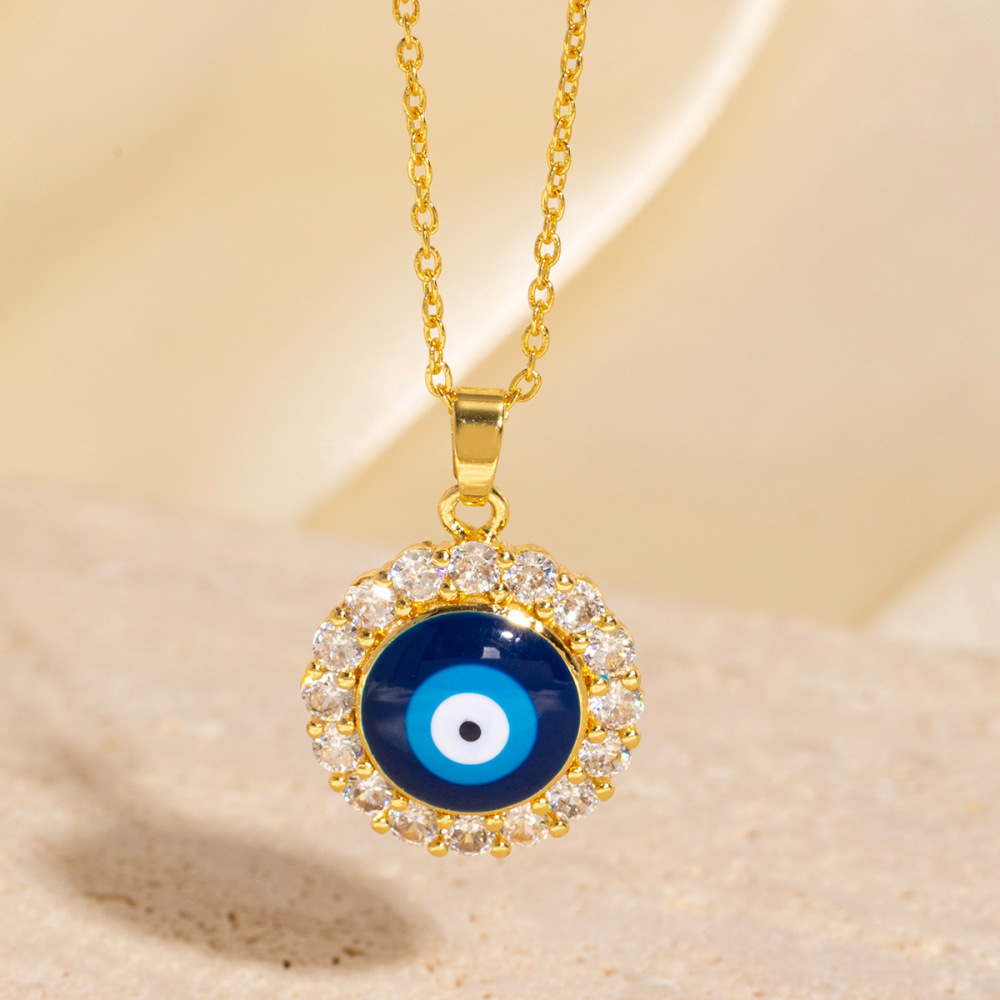 Zircon and brass gold-plated evil eye necklace