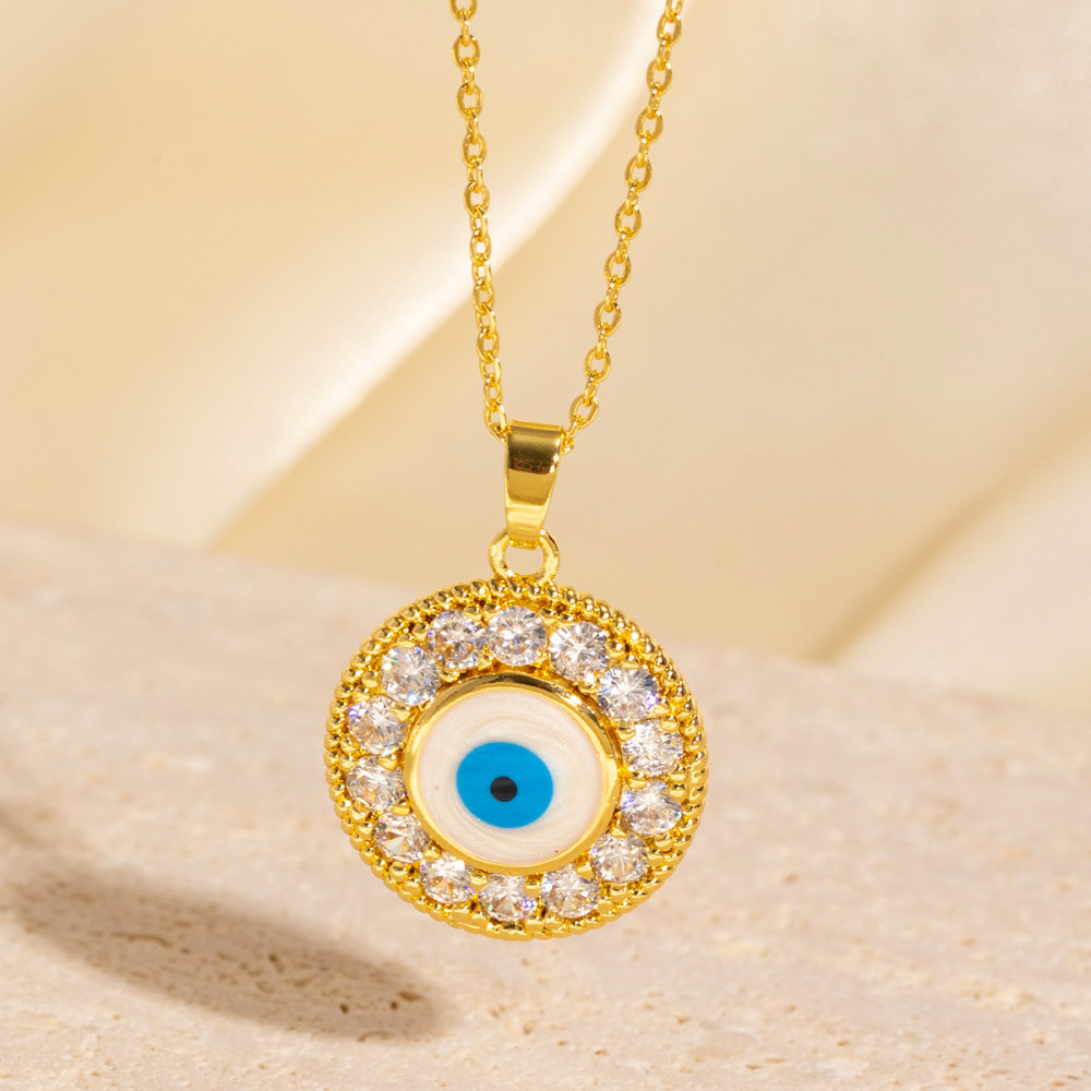 Zircon and brass gold-plated evil eye necklace