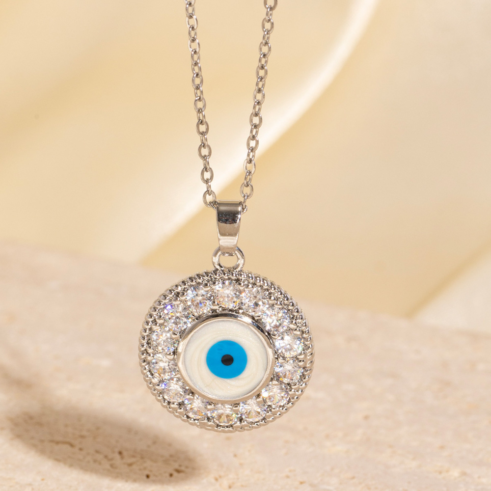 Zircon and brass gold-plated evil eye necklace