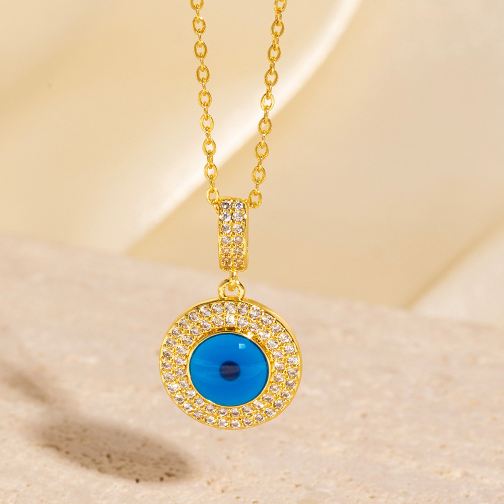 Zircon and brass gold-plated evil eye necklace