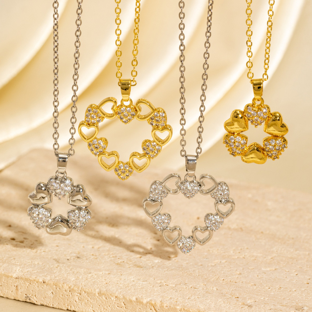 Luxury Heart-Shaped Necklace with Openwork and Micro-Set Zirconia
