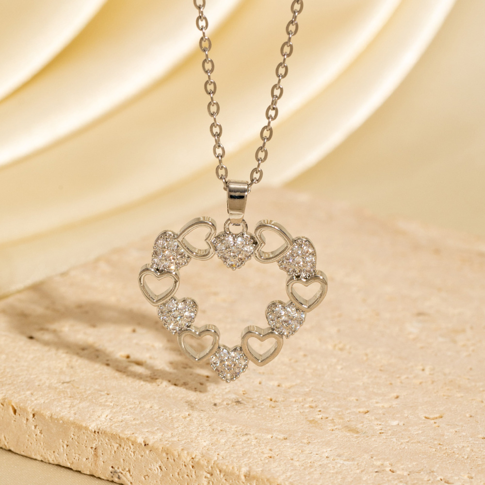 Luxury Heart-Shaped Necklace with Openwork and Micro-Set Zirconia