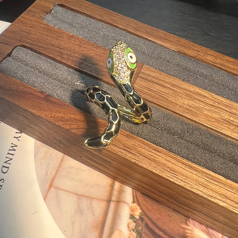 MYK2585-Serpent Open Ring with Zircon and Copper