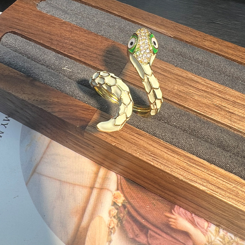 MYK2585-Serpent Open Ring with Zircon and Copper
