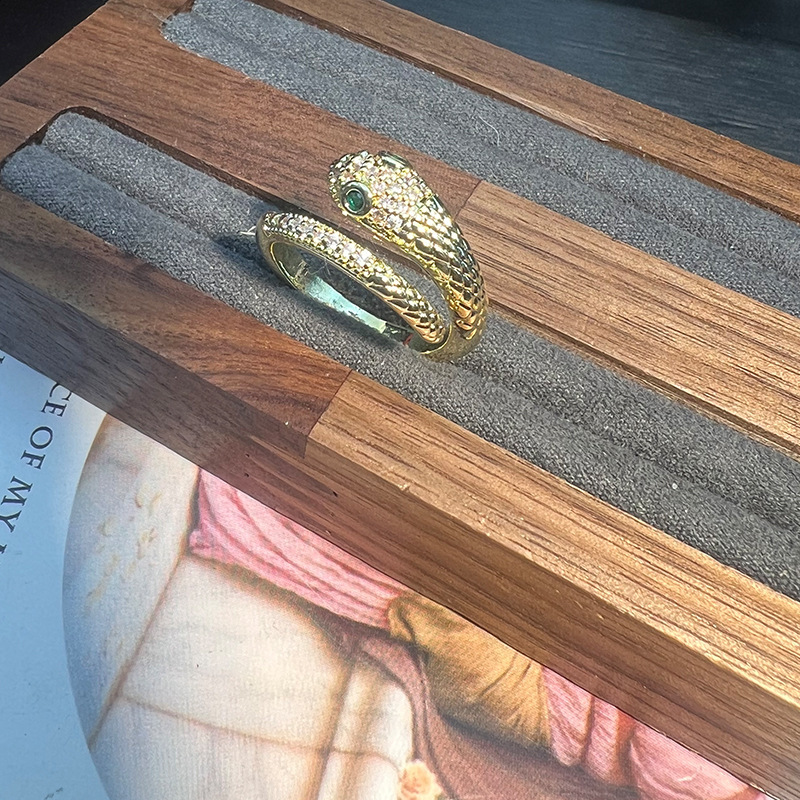 MYK2585-Serpent Open Ring with Zircon and Copper