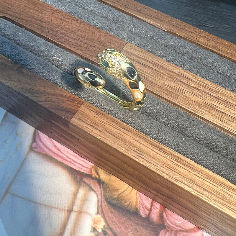 MYK2585-Serpent Open Ring with Zircon and Copper