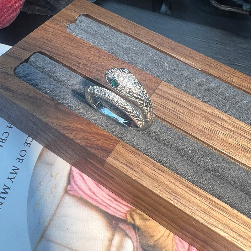 MYK2585-Serpent Open Ring with Zircon and Copper