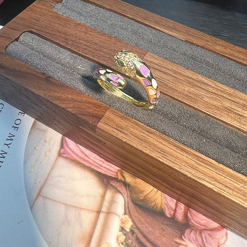 MYK2585-Serpent Open Ring with Zircon and Copper