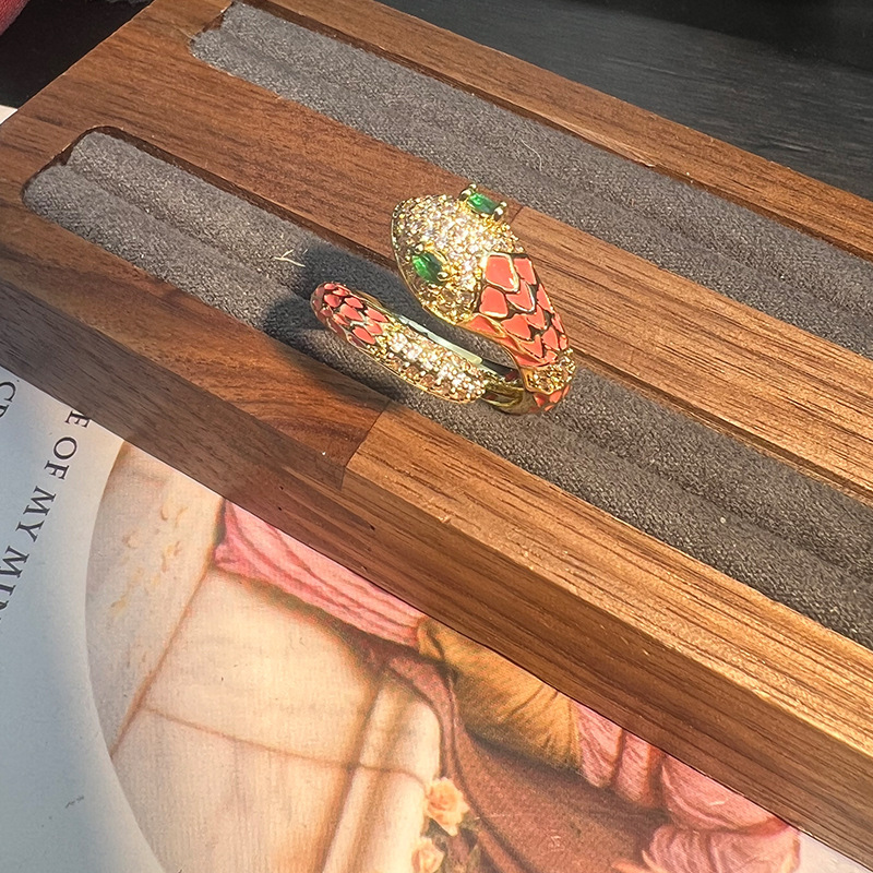 MYK2585-Serpent Open Ring with Zircon and Copper