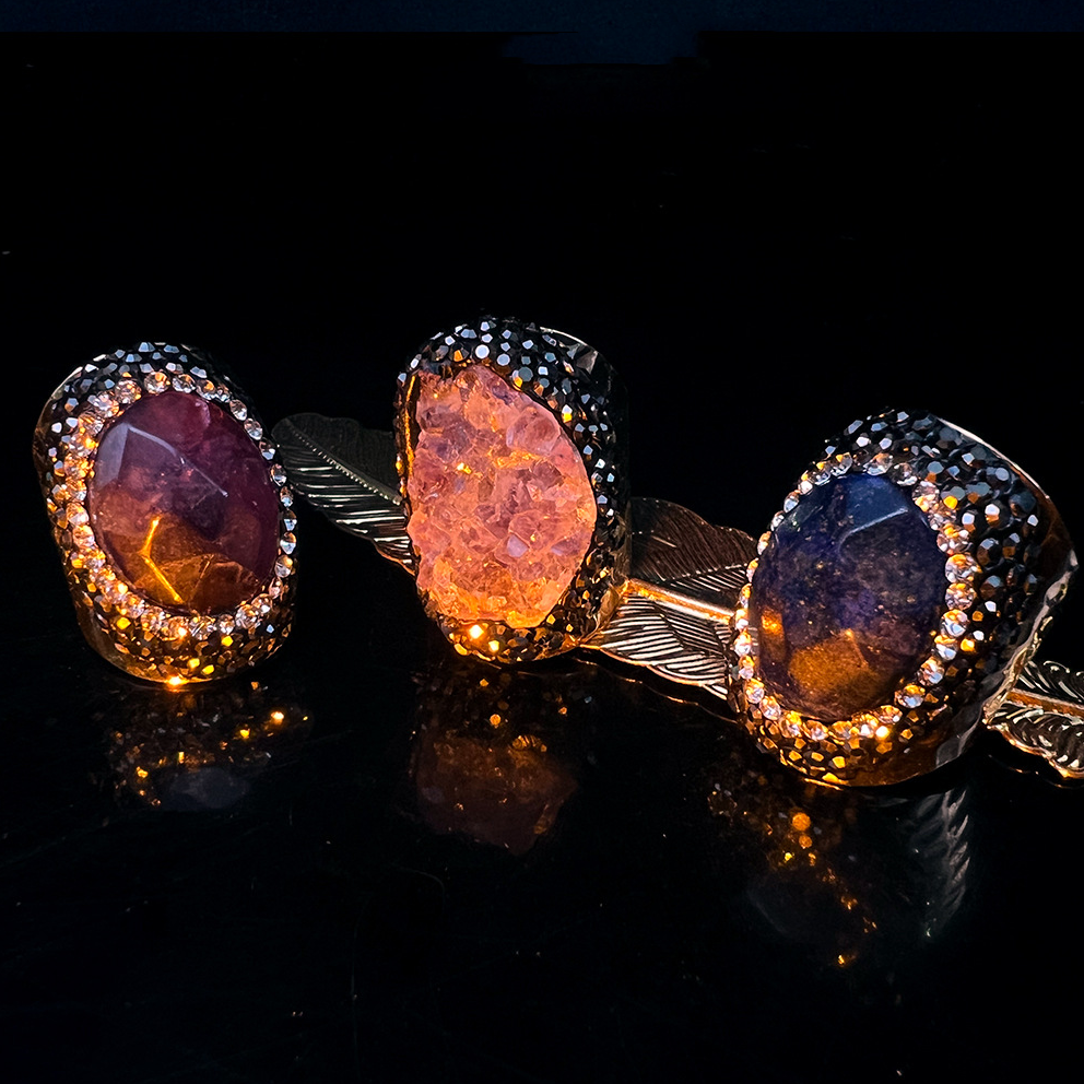 MYK2577-Natural amethyst open ring, vintage wide face ring