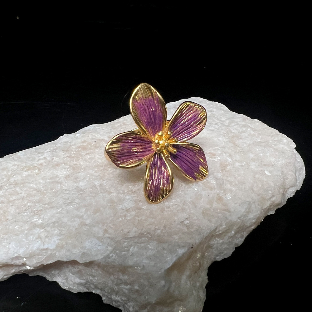 MYK2586-Hand-painted 3D camellia pearl open ring