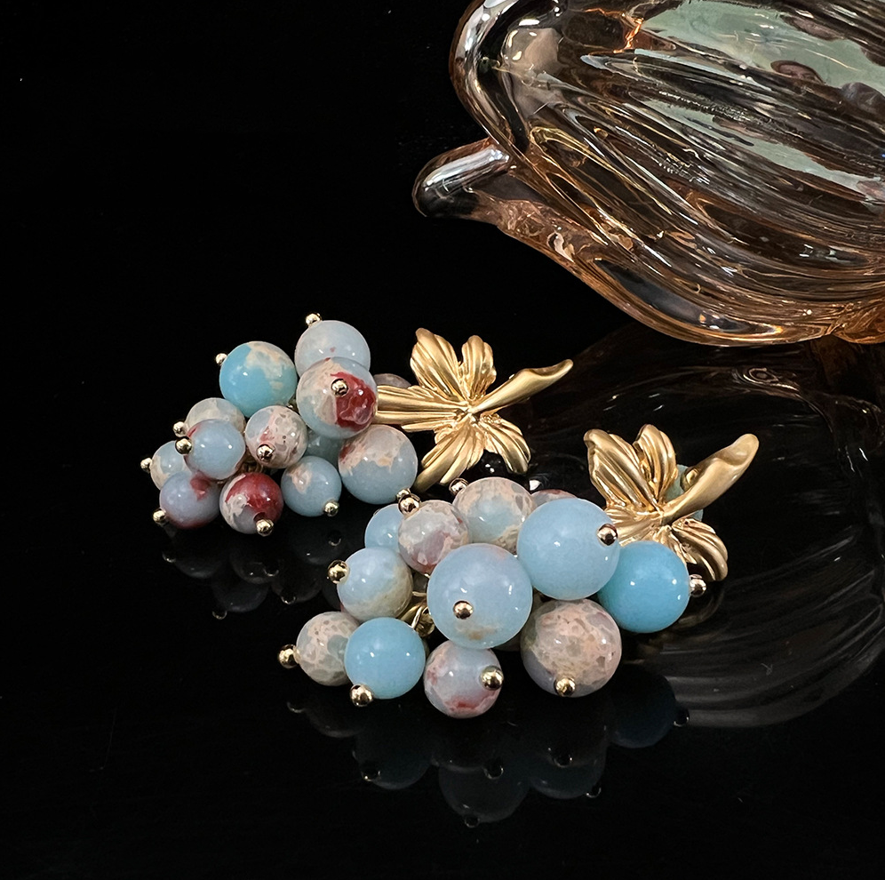 MYK2612-Spanish Grape Earrings - Natural Imperial Stone Purple Crystal Copper Plated with Real Gold