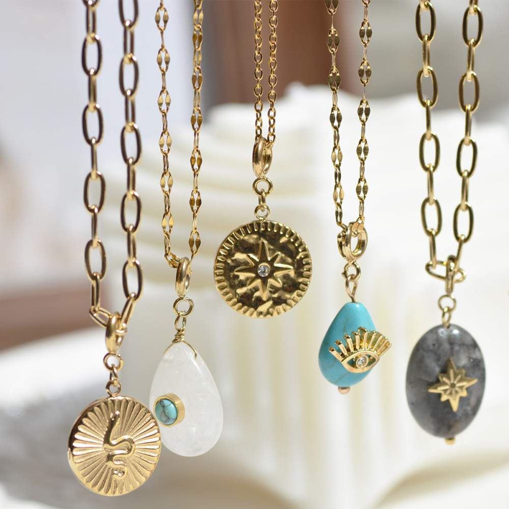MYK2641-French vintage stainless steel necklace DIY with detachable pendant