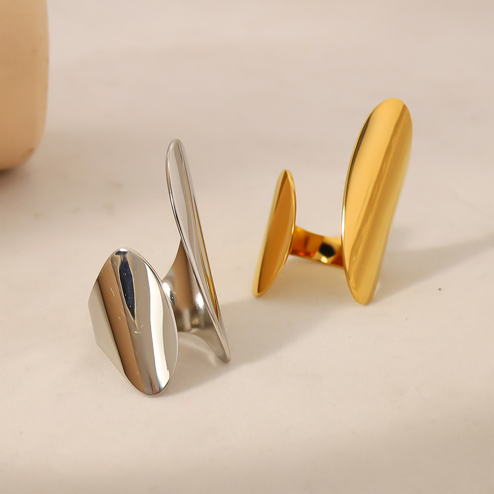 MYK2659-Irregular geometric open ring plated with 18K real gold stainless steel