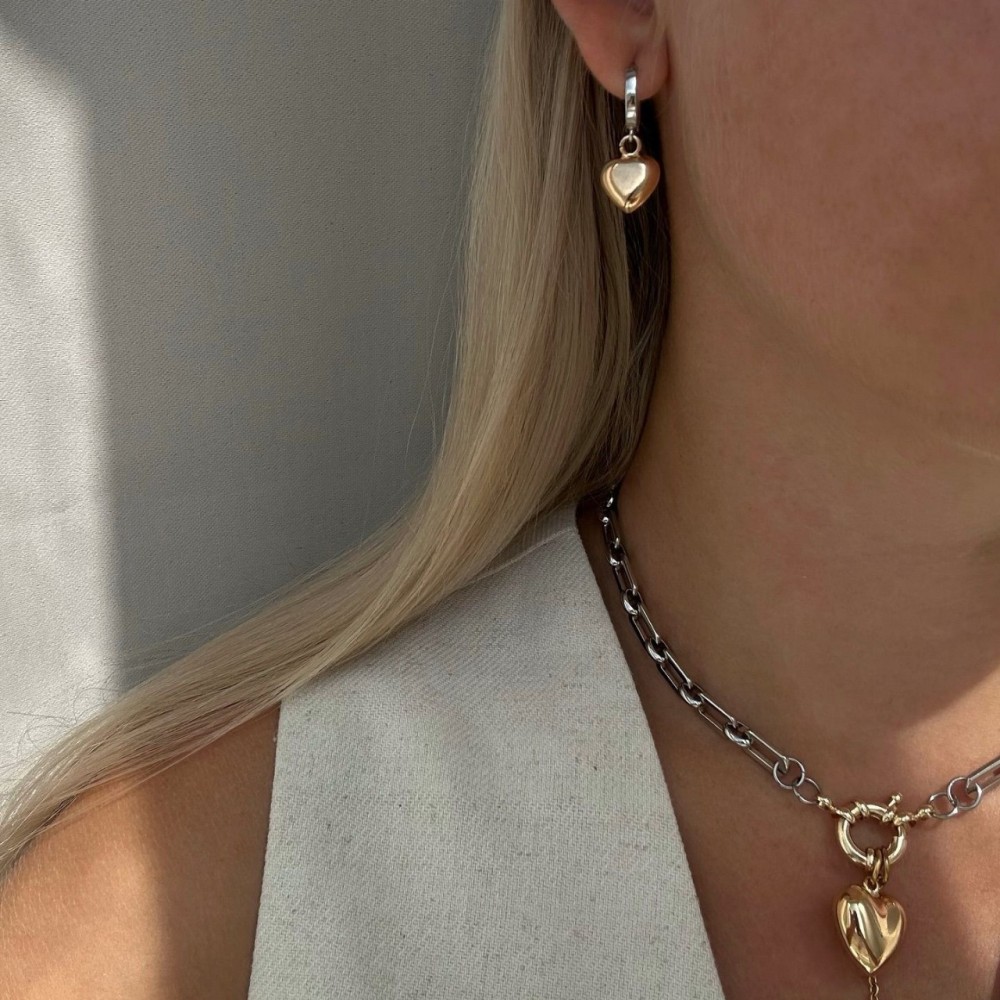 Heart-shaped tassel chain necklace, earrings, and bracelet
