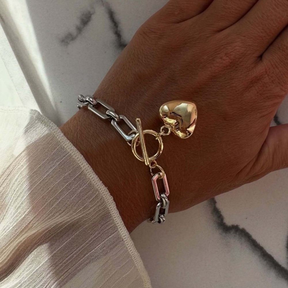 Heart-shaped tassel chain necklace, earrings, and bracelet