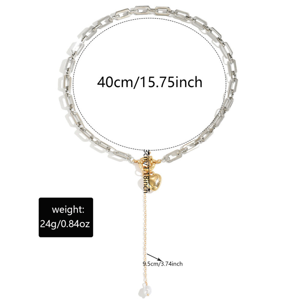 Heart-shaped tassel chain necklace, earrings, and bracelet
