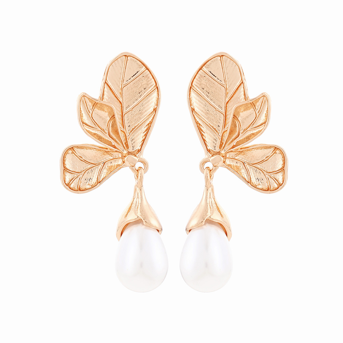 Oil-drop pattern flower and leaf alloy earrings