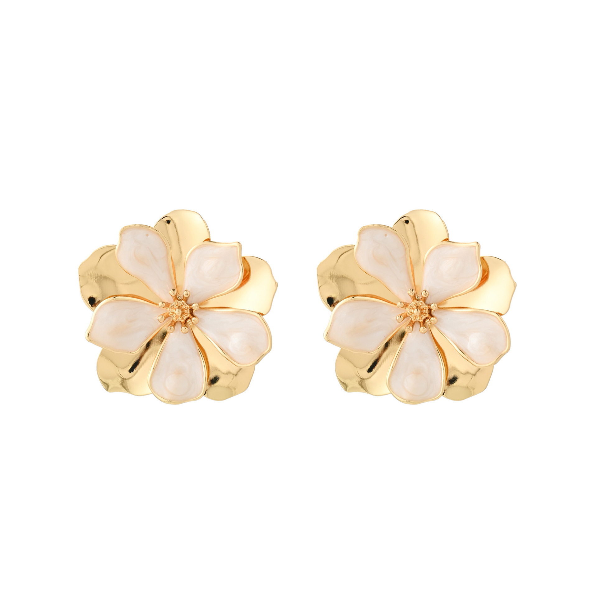 Oil-drop pattern flower and leaf alloy earrings
