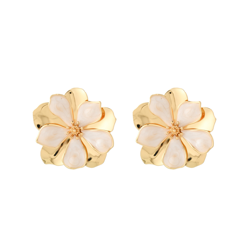 Oil-drop pattern flower and leaf alloy earrings