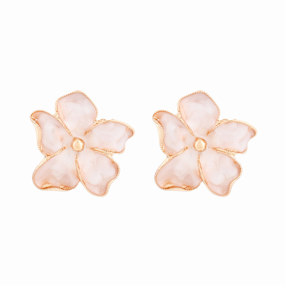 Oil-drop pattern flower and leaf alloy earrings