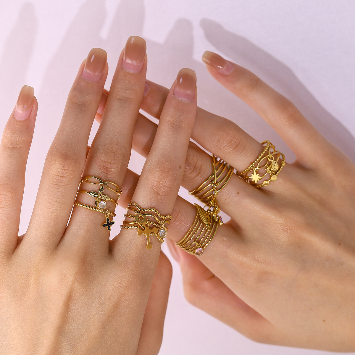 MYK2738-Stainless steel cross-shaped multi-line open ring