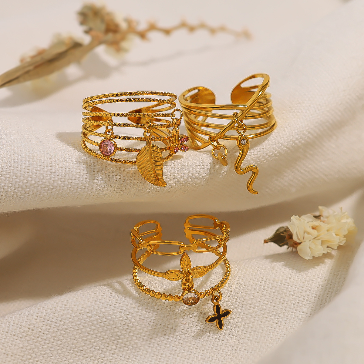 MYK2738-Stainless steel cross-shaped multi-line open ring