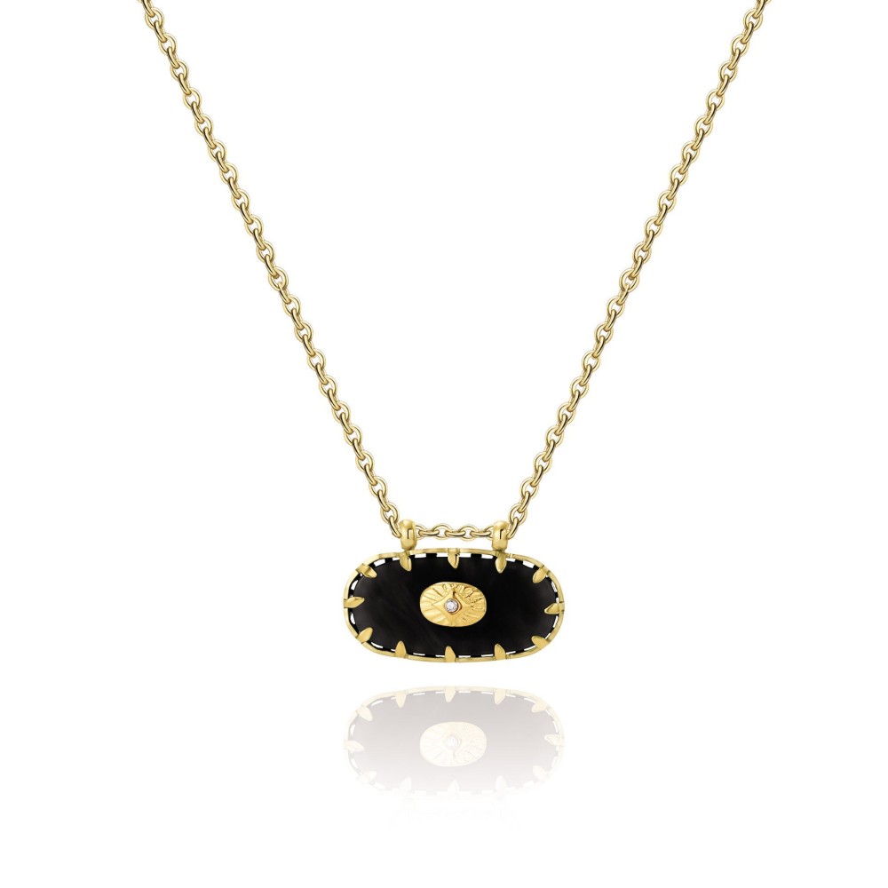 MYK2721-Vintage oval pendant 18K gold-plated stainless steel clavicle chain