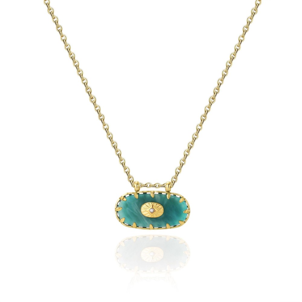 MYK2721-Vintage oval pendant 18K gold-plated stainless steel clavicle chain