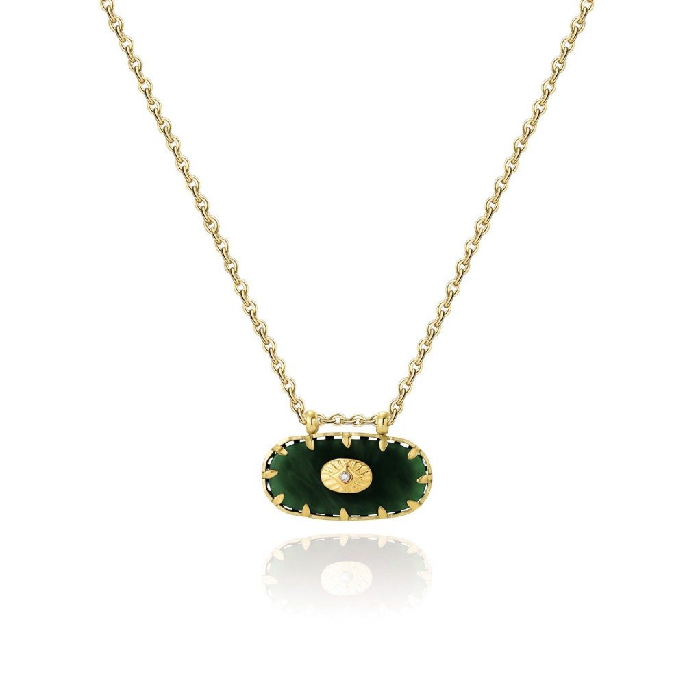 MYK2721-Vintage oval pendant 18K gold-plated stainless steel clavicle chain