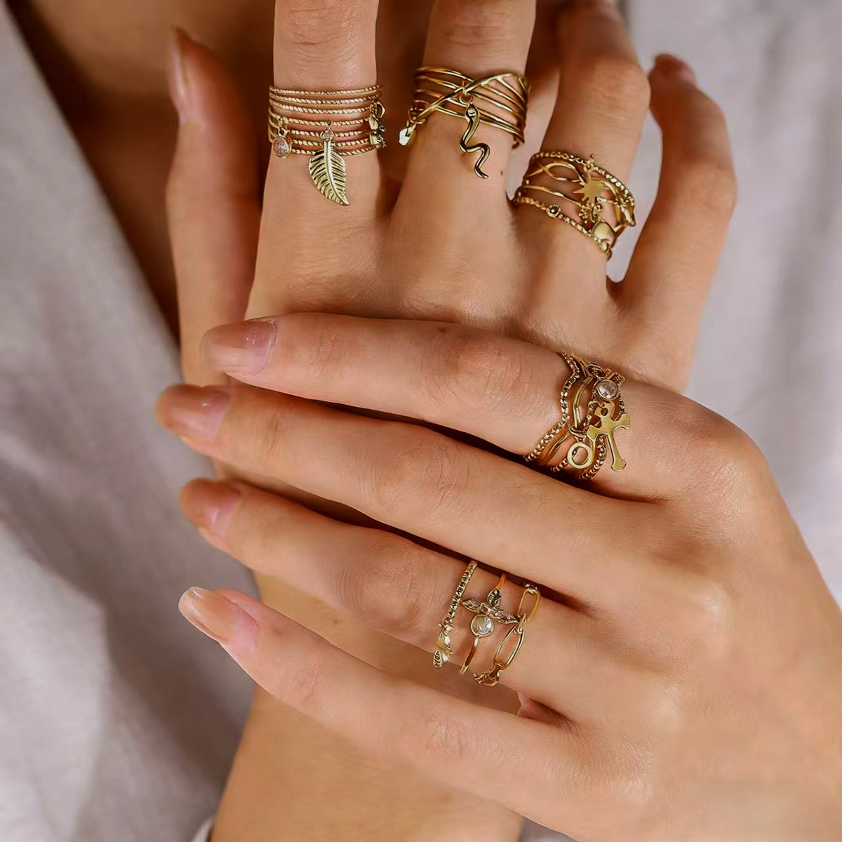 MYK2738-Stainless steel cross-shaped multi-line open ring