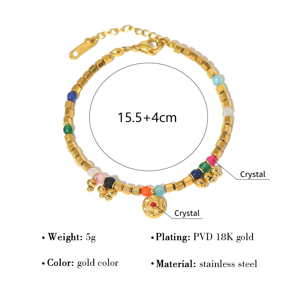 MYK2741-18K stainless steel round woven bracelet with natural stone pendant