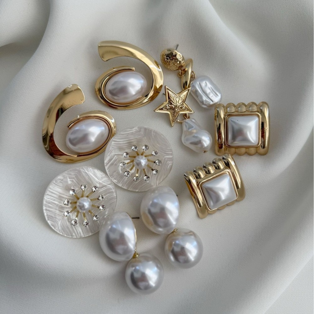 New stylish and exaggerated faux pearl alloy earrings