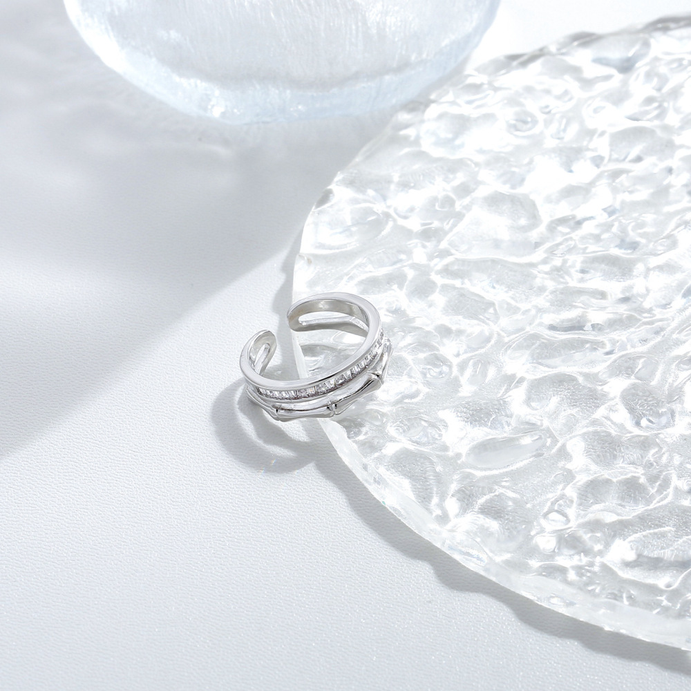 MYK2779-Double-layer bamboo-joint zircon fashion design open ring