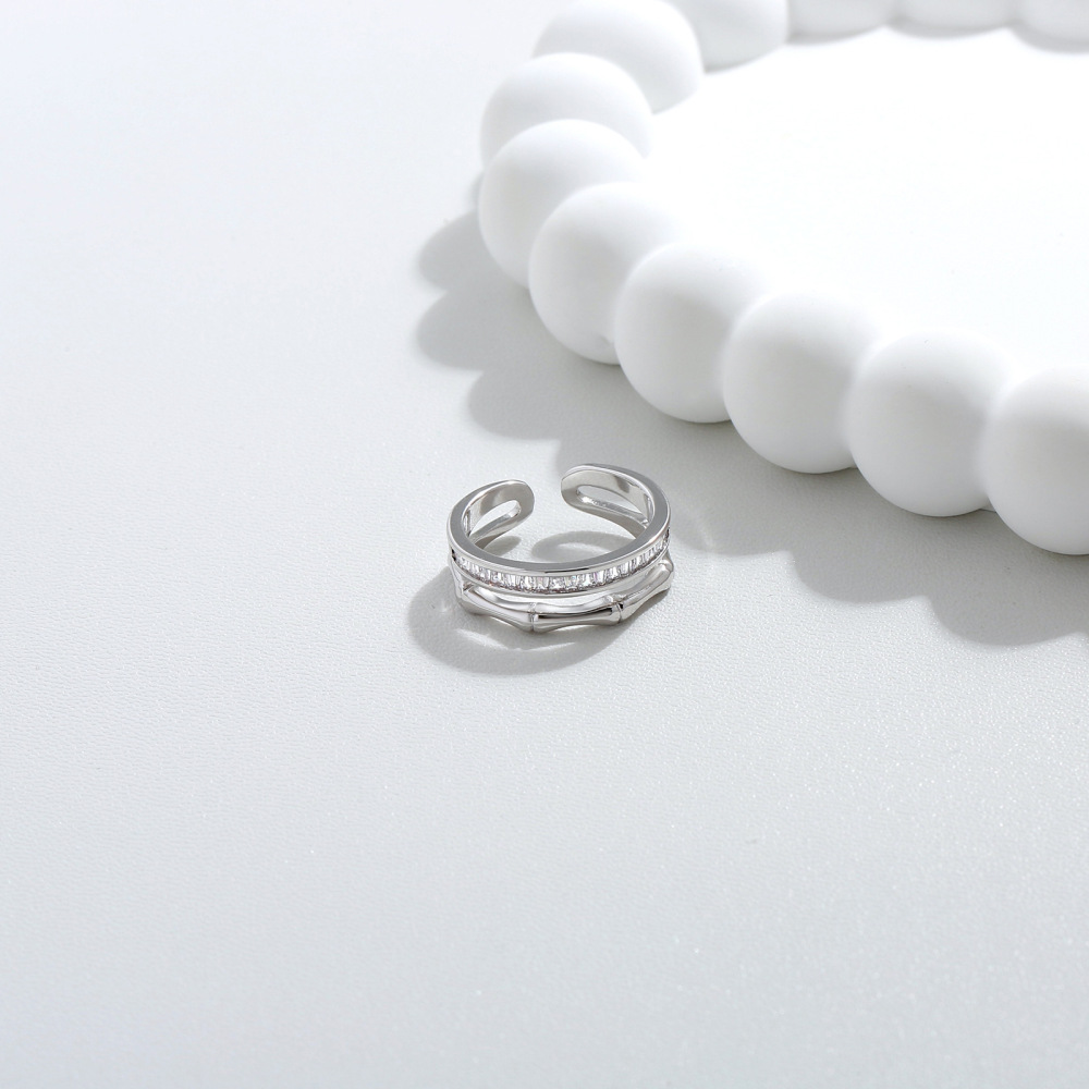 MYK2779-Double-layer bamboo-joint zircon fashion design open ring