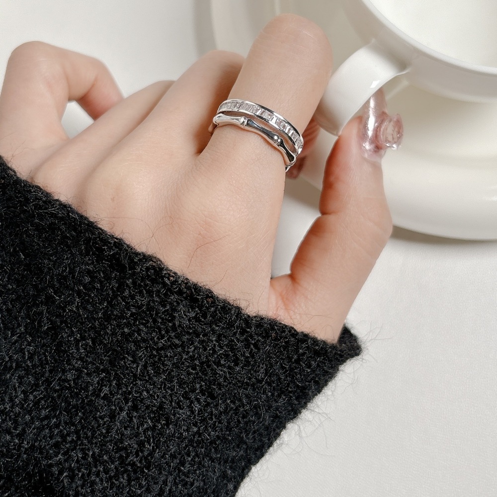 MYK2779-Double-layer bamboo-joint zircon fashion design open ring